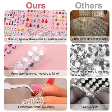 2609 Pieces Hair Gems,Hair Jewels Diamonds and Letters Rhinestones with Tweezers,Hair Pearls Stick on,Self Adhesive Bling Rhinestone Stickers for Crafts,Face,Eye,Nail,Clothing,6 Shapes, 3-8mm