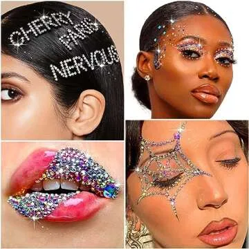 2609 Pieces Hair Gems,Hair Jewels Diamonds and Letters Rhinestones with Tweezers,Hair Pearls Stick on,Self Adhesive Bling Rhinestone Stickers for Crafts,Face,Eye,Nail,Clothing,6 Shapes, 3-8mm