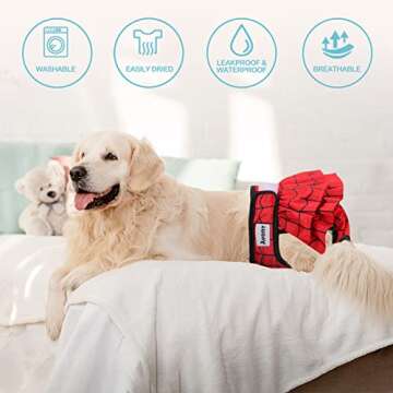 Avont 3 Pack Washable Dog Diapers Female (M/13-19), Reusable Dog Period Diapers Cover, Female Dog Diapers for Heat Cycle, Incontinence, Girl Dog Diapers Dress -Red/Blue/White