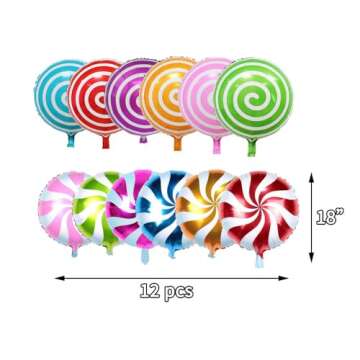 AnnoDeel 12 pcs 18" Sweet Candy Balloons, Round Lollipop Balloon Birthday Wedding Party Balloons