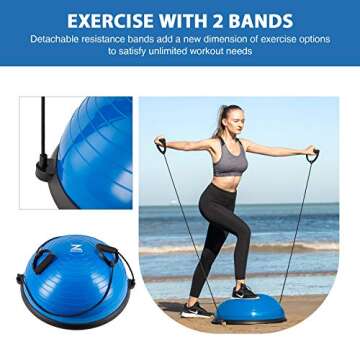 ZELUS Balance Ball Trainer with Resistance Bands and Foot Pump, Inflatable Yoga Ball for Home Gym Wo...