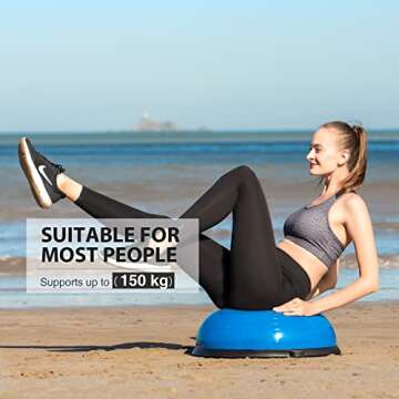 ZELUS Balance Ball Trainer with Resistance Bands and Foot Pump, Inflatable Yoga Ball for Home Gym Workouts, 23 Inch Exercise Half Ball for Balance Training Core Strength Fitness More, 330lb Cap