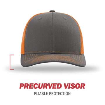 Richardson Unisex 112 Trucker Adjustable Baseball Cap, Charcoal/Orange