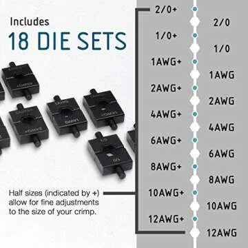 TEMCo TH0006 Hydraulic Electrical Cable Lug/Terminal Crimper Kit with 18 Die Sets 12 AWG - 00 (2/0) (5 US TON)
