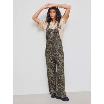 CIDER Overalls for Women: Trendy Leopard Print Wide Leg Jumpsuit