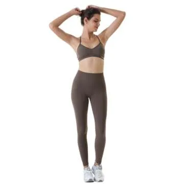 AUROLA Power Workout Leggings for Women 3 Pieces Pack Set Ribbed Thick Seamless Scrunch Active Pants,Black/Dark Grey/Chestnut Brown,M