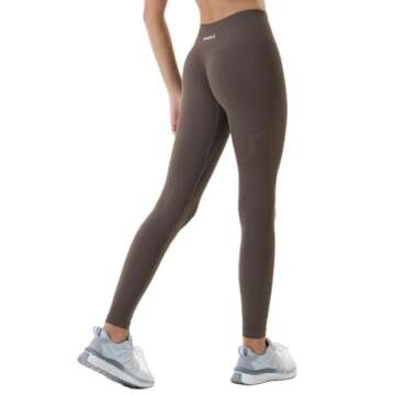 AUROLA Power Workout Leggings for Women 3 Pieces Pack Set Ribbed Thick Seamless Scrunch Active Pants,Black/Dark Grey/Chestnut Brown,M