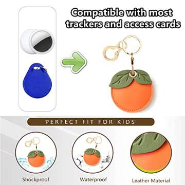 Leather Keychain Holder Case Compatible with Apple AirTag, Cute Protective Air Tag Cover with Keychain Ring, Anti-Scratch Finder GPS Tracker Case for Wallet Keys(Persimmon)
