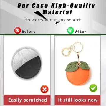 Leather Keychain Holder Case Compatible with Apple AirTag, Cute Protective Air Tag Cover with Keychain Ring, Anti-Scratch Finder GPS Tracker Case for Wallet Keys(Persimmon)