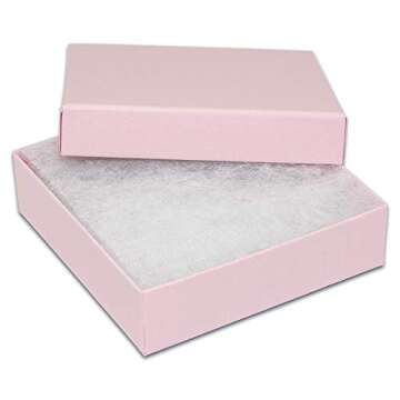 TheDisplayGuys - 25-Pack #33 Cotton Filled Cardboard Paper Jewelry Boxes Gift Case - Pastel Pink (3.5" x 3.5" x 1.0") - for Shipping or Storage