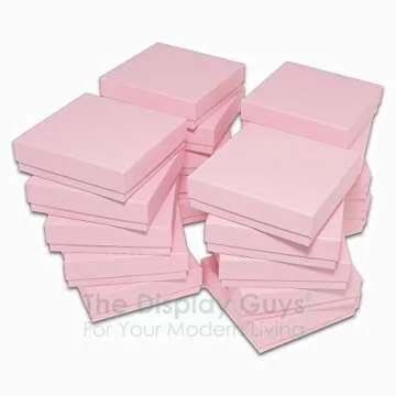 TheDisplayGuys - 25-Pack #33 Cotton Filled Cardboard Paper Jewelry Boxes Gift Case - Pastel Pink (3.5" x 3.5" x 1.0") - for Shipping or Storage