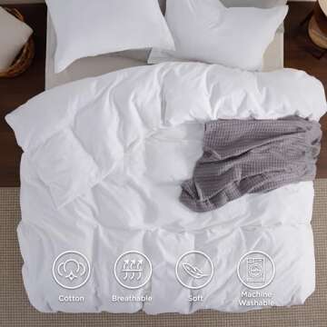 Bedsure 100% Washed Cotton Duvet Cover Full - Bright White Minimalist Duvet Cover for All Seasons - GentleSoft™ Plain Simple Cotton Bedding Set with 2 Pillow Shams (Bright White, Full, 80"x90")
