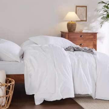 Bedsure 100% Washed Cotton Duvet Cover Full - Bright White Minimalist Duvet Cover for All Seasons - GentleSoft™ Plain Simple Cotton Bedding Set with 2 Pillow Shams (Bright White, Full, 80"x90")