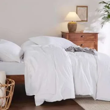 Bedsure 100% Washed Cotton Duvet Cover Full - Bright White Minimalist Duvet Cover for All Seasons - GentleSoft™ Plain Simple Cotton Bedding Set with 2 Pillow Shams (Bright White, Full, 80"x90")