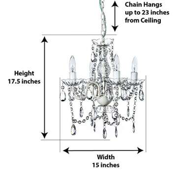 gypsy color The Original Brink House 4 Light Crystal White Hardwire Flush Mount Chandelier H17.5”xW15”, White Metal Frame, Clear Glass Stem, and Acrylic Crystals