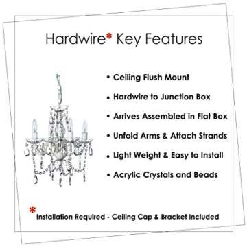 gypsy color The Original Brink House 4 Light Crystal White Hardwire Flush Mount Chandelier H17.5”xW15”, White Metal Frame, Clear Glass Stem, and Acrylic Crystals