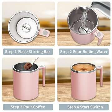 FOXNSK Self Stirring Mug, Self Stirring Coffee Mug Magnetic Stirring Mug Electric Magnetic Stirring Coffee Mug Rechargeable Self Stirring Mug Suitable for Coffee/Milk/Protein Powder (Pink)