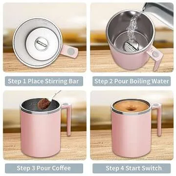 FOXNSK Self Stirring Mug, Self Stirring Coffee Mug Magnetic Stirring Mug Electric Magnetic Stirring Coffee Mug Rechargeable Self Stirring Mug Suitable for Coffee/Milk/Protein Powder (Pink)