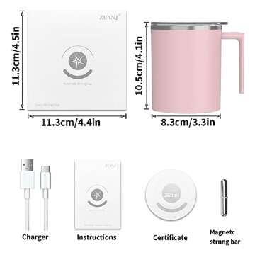 FOXNSK Self Stirring Mug, Self Stirring Coffee Mug Magnetic Stirring Mug Electric Magnetic Stirring Coffee Mug Rechargeable Self Stirring Mug Suitable for Coffee/Milk/Protein Powder (Pink)