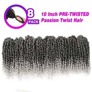 Pre-twisted Passion Twist Crochet Hair 10 Inch 8 Packs Crochet Passion Twist, Pre Looped Short Ombre...
