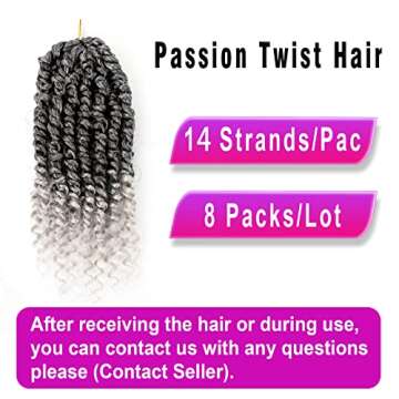 Pre-twisted Passion Twist Crochet Hair 10 Inch 8 Packs Crochet Passion Twist, Pre Looped Short Ombre Passion Twist Hair Crochet Twist Braids Bohemian Crochet Hair for Women Curly Ends T-Gray