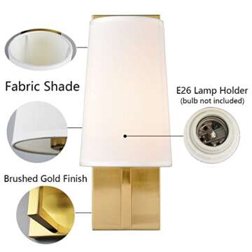 TEENYO Gold Wall Sconce Set of 2 Modern Fabric Shade Lighting