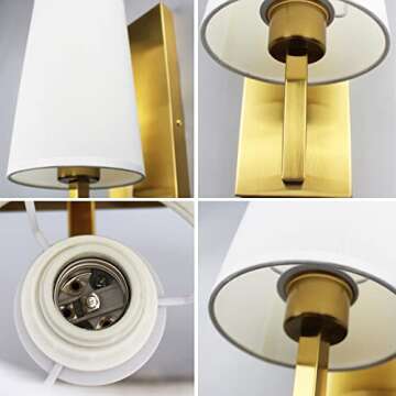 TEENYO Gold Wall Sconce Set of 2 Modern Fabric Shade Lighting