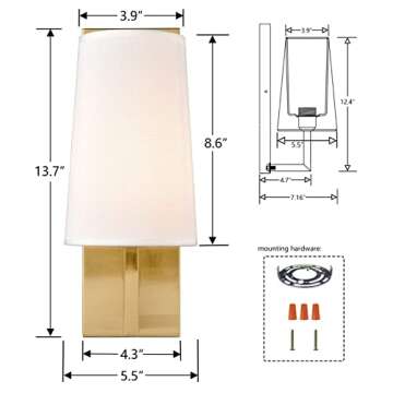 TEENYO Gold Wall Sconce Set of 2 Modern Fabric Shade Lighting