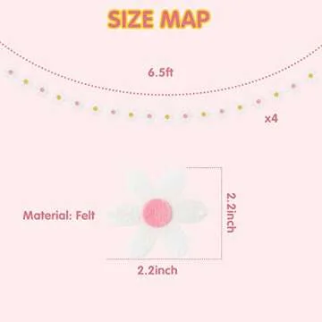 A1diee 4Pcs Summer Daisy Groovy Boho Garland - Felt Flower Vines Banner for Party & Decor