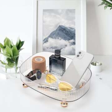 Makeup Perfume Organizer, Bathroom Vanity Tray, Decorative Dresser Tray, Countertop Organizer Tray for Cosmetics, Clear