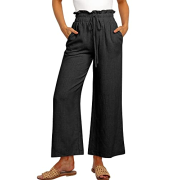ANRABESS Women Linen Pants Casual Loose High Waist Boho Wide Leg Cropped Palazzo Beach Pants Summer ...