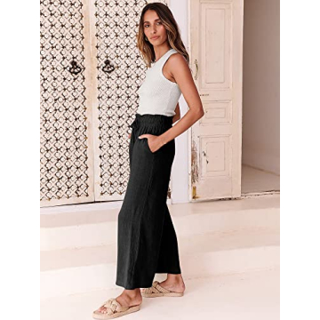 ANRABESS Women Linen Pants Chic High Waist Summer Style