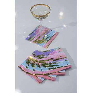 Elegant 30 Pack Cocktail Napkins with Gold Foil Design
