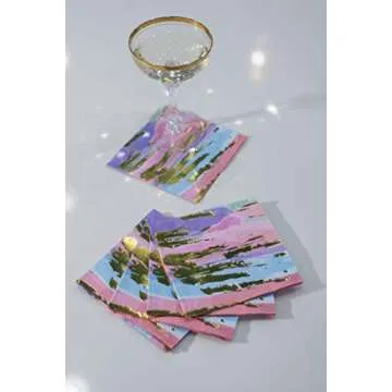 Elegant 30 Pack Cocktail Napkins with Gold Foil Design