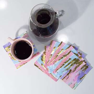 Elegant 30 Pack Cocktail Napkins with Gold Foil Design