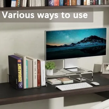 X-cosrack Acrylic Monitor Stand Riser,Dual Monitor Stand with Adjustable Length and Angle,3 Shelf with Anti-Slip Mat for Laptop, Computer, PC, Printer,TV Screen