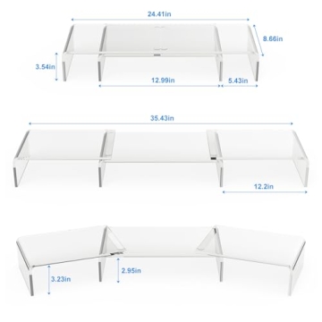 X-cosrack Acrylic Monitor Stand Riser,Dual Monitor Stand with Adjustable Length and Angle,3 Shelf with Anti-Slip Mat for Laptop, Computer, PC, Printer,TV Screen
