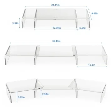 X-cosrack Acrylic Monitor Stand Riser,Dual Monitor Stand with Adjustable Length and Angle,3 Shelf with Anti-Slip Mat for Laptop, Computer, PC, Printer,TV Screen