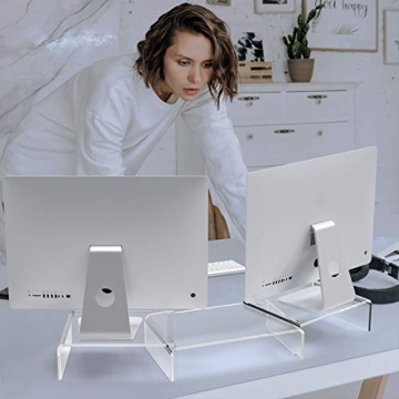 X-cosrack Acrylic Monitor Stand Riser,Dual Monitor Stand with Adjustable Length and Angle,3 Shelf with Anti-Slip Mat for Laptop, Computer, PC, Printer,TV Screen