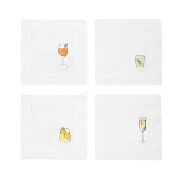 Sferra Aperitivo Embroidered Linen Cocktail Napkins (6x6), Set of Four