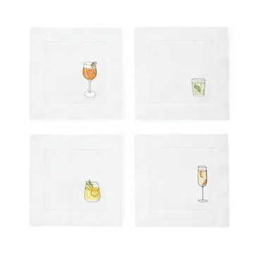 Sferra Aperitivo Embroidered Linen Cocktail Napkins (6x6), Set of Four