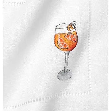 Sferra Aperitivo Embroidered Linen Cocktail Napkins (6x6), Set of Four