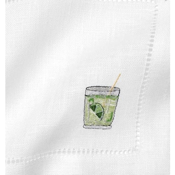 Sferra Aperitivo Embroidered Linen Cocktail Napkins (6x6), Set of Four