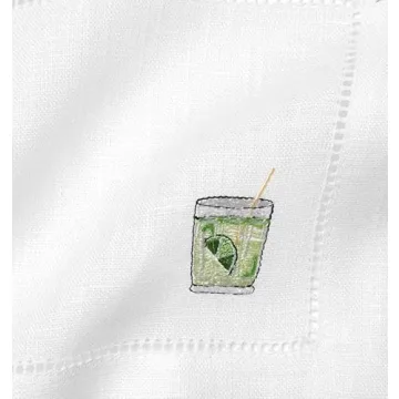 Sferra Aperitivo Embroidered Linen Cocktail Napkins (6x6), Set of Four