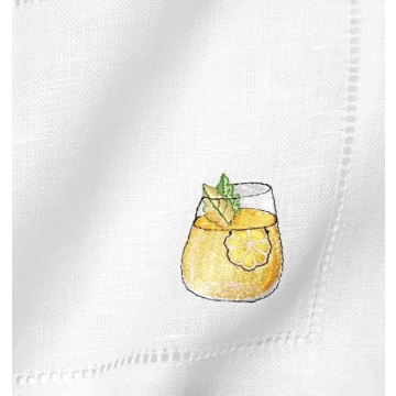 Sferra Aperitivo Embroidered Linen Cocktail Napkins (6x6), Set of Four