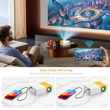 PVO Projector, WiFi Projector Portable Movie Projector 1080P, Phone Screen Can be Mirrored to The Projector Wirelessly or by Data Cable, Compatible with Smartphone/ Tablet/ Laptop/TV Stick/USB Drive