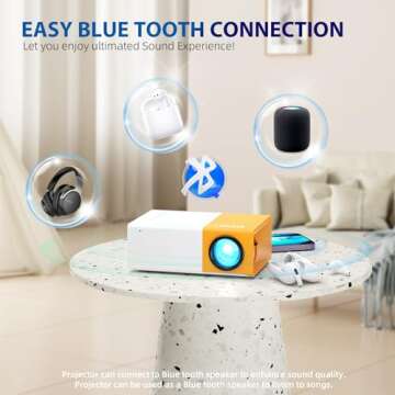 PVO Projector, WiFi Projector Portable Movie Projector 1080P, Phone Screen Can be Mirrored to The Projector Wirelessly or by Data Cable, Compatible with Smartphone/ Tablet/ Laptop/TV Stick/USB Drive