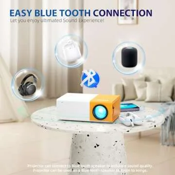 PVO Projector, WiFi Projector Portable Movie Projector 1080P, Phone Screen Can be Mirrored to The Projector Wirelessly or by Data Cable, Compatible with Smartphone/ Tablet/ Laptop/TV Stick/USB Drive