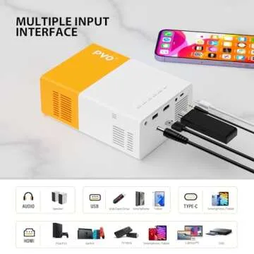 PVO Projector, WiFi Projector Portable Movie Projector 1080P, Phone Screen Can be Mirrored to The Projector Wirelessly or by Data Cable, Compatible with Smartphone/ Tablet/ Laptop/TV Stick/USB Drive