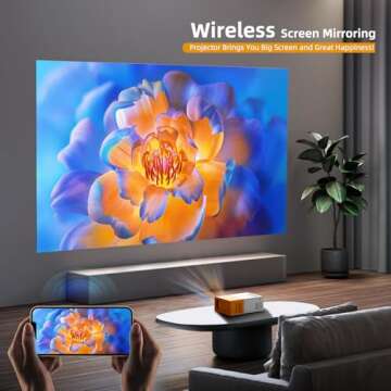 PVO Projector, WiFi Projector Portable Movie Projector 1080P, Phone Screen Can be Mirrored to The Projector Wirelessly or by Data Cable, Compatible with Smartphone/ Tablet/ Laptop/TV Stick/USB Drive